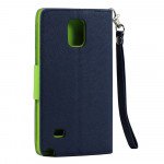 Wholesale Samsung Galaxy Note 4 Diary Flip Leather Wallet Case w Stand and Strap (Blue Green)